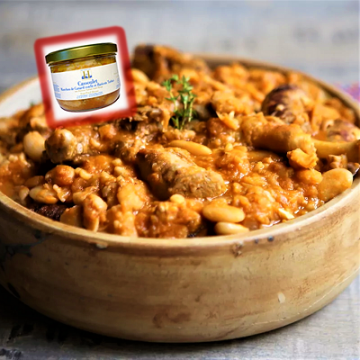 Le fameux cassoulet du sud-ouest aux manchons de canard confits accompagnés de haricots tarbais Label Rouge (420 g)