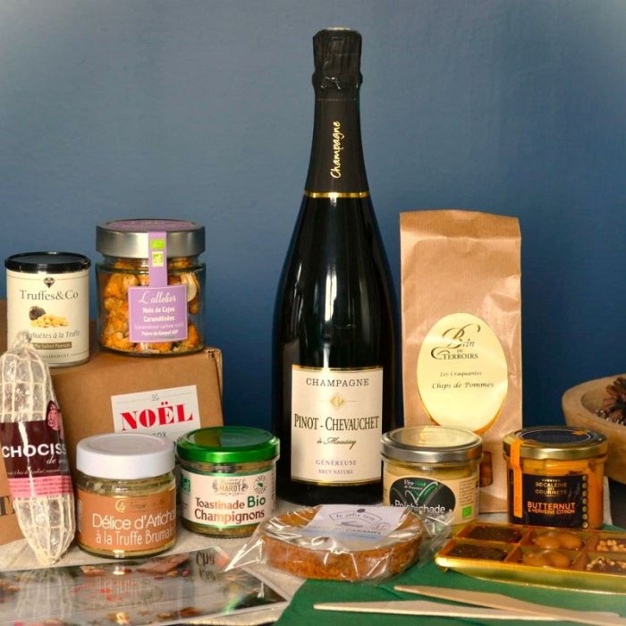 Notre Panier gourmand Végétarien de Noël au Champagne