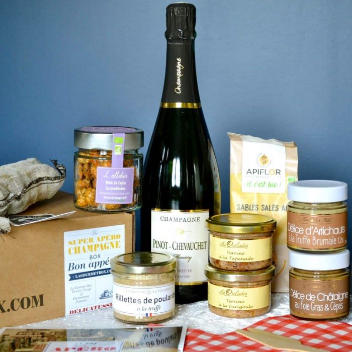 Panier garni, Champagne, Foie Gras 180g et autres bonnes choses